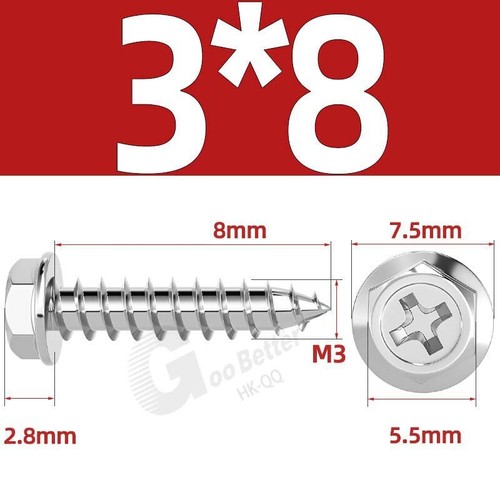Flanged Self Tapping Screws Stainless Steel Hexagon Hex Head Tappers M3 M4 - M10 - Picture 8 of 89