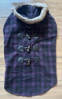 Toggle Flannel Dog Coat w/ Fur Hood - LARGE - PURPLE - Plaid - Zack & Zoey - NWT