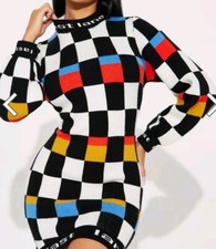 Fast Lane Sweater Mini Dress - Multi Color Size MEDIUM 