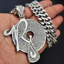 Hip Hop Large ROCAFELLA Cubic Zirconia Pendant & 10mm Cuban Chain Chain Necklace
