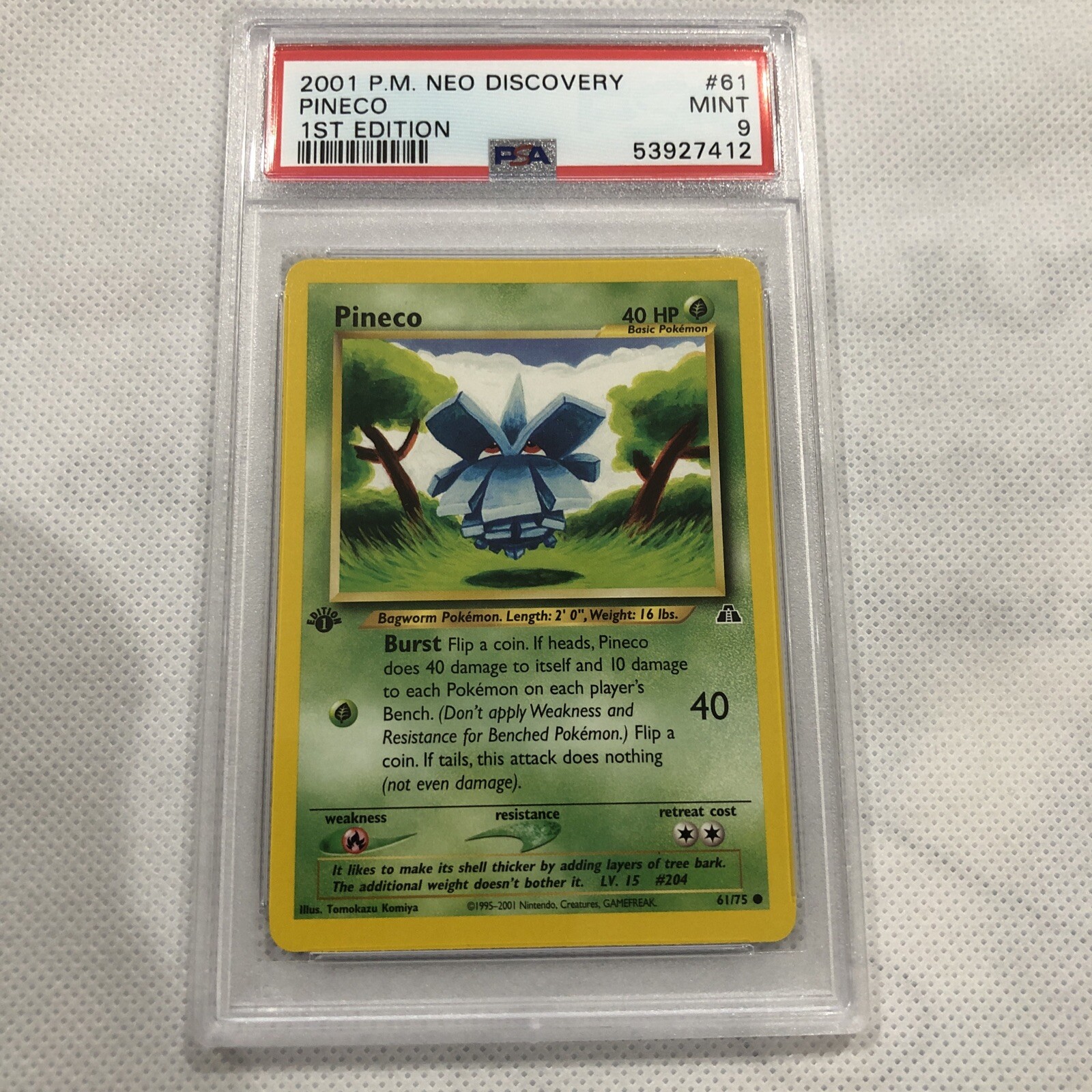 2001 Pokemon Neo Discovery 1st Edition Pineco #61 PSA 9
