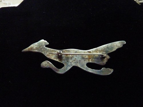 LG 1950's Sterling Silver & Turquoise Coral Road Runner Pin/Brooch Sand Cast - Picture 4 of 5