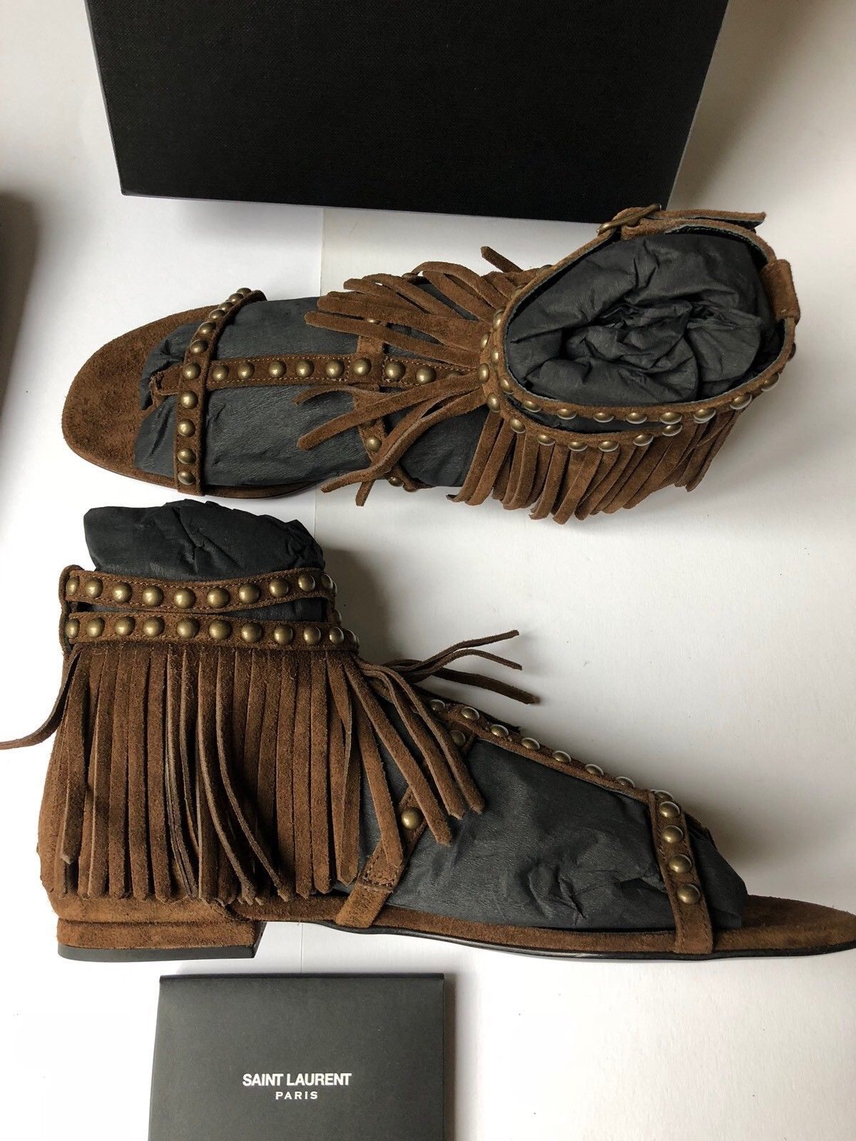 Saint Laurent sandali gladiatore camoscio scamosciato marrone EU 36 5 UK 3 5 US 6 5NUOVI