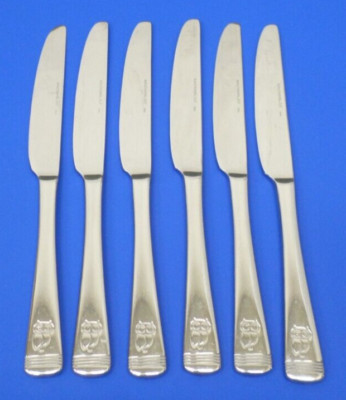 6 - Rachael Ray LITTLE HOOT Owl Bands Glossy Stainless Flatware 9'' DINNER KNIVES