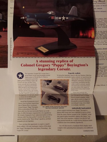 Danbury Mint WWII The Vought F4U Corsair Fighter Col. "Pappy" Boyington Mailer - Picture 4 of 6