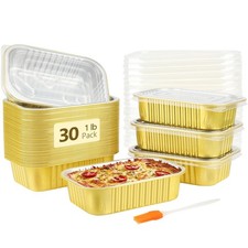 LNYZQUS 1lb Small Aluminum Pans With Lids 30 Pack, 16oz Foil 1LB-30pack, Gold 
