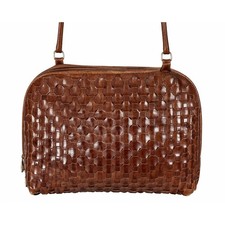 Vintage Y2K CEM Woven Leather Brown Basketweave Lattice Style Crossbody Purse