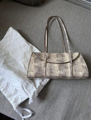 Reformation Elena Small Beige Snake Print Embossed Shoulder Bag Dust Bag