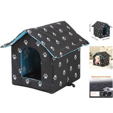 Weatherproof Insulated Outdoor Cat House with Transparent Curtain - Small Size