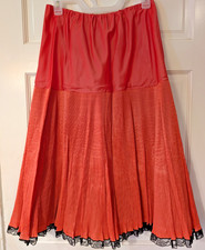 VTG Rare Barbizon Petti Pleat Coral Red Lace Lingerie Half Slip Petticoat 1950's