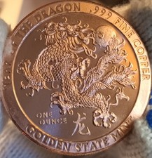 1 oz copper coin, .999 copper , new, Year Of The Dragon design. #tube21&31red