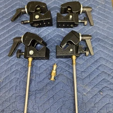 Manfrotto ~ Super Clamp Art .035 Black ~  Made in Italy ~ Lot Of 4  W/ 3 Studs