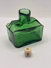 Old green glass boat ink, inkwell (R)