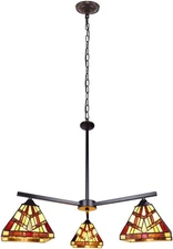 Chloe Lighting Vincent Mission Tiffany 3-Light Chandelier, 27" Bronze