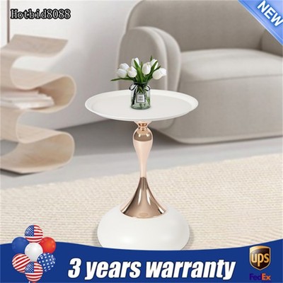Small Round Side Table Tray Top Metal End Table For Living Rooms And Yards White