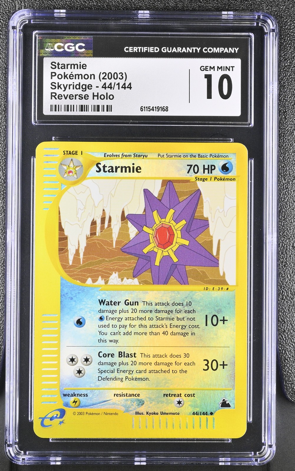 CGC 10 GEM MINT Starmie 2003 Skyridge 44/144 Reverse Holo Pokemon Card