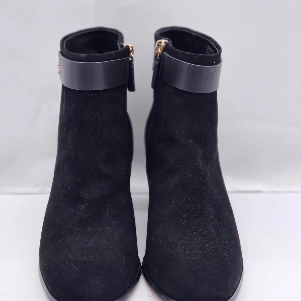 Kate Spade Tobillo MORGAN Perla 10 B Negro Gamuza Cuero Logo Cremallera Lateral Foto 2 de 4