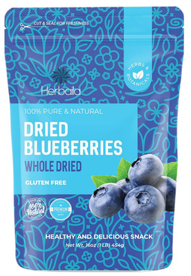 Herbaila Whole Dried Blueberries, No Sugar Added, Bulk, Dehydrated, Dried Unswee
