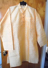 Pakistani Indian Traditional Raw Silk Blend Men's Kurta Yellow Size Small