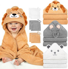 CandyHome 9 PCS Baby Bath Towels for Infants Toddlers, 3 PCS Animal Hooded Baby