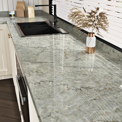 Cyan Green Marble Paper for Countertops Cabinets Green Marble Wallpaper Gloss...