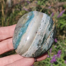 Ocean Jasper Blue Color Freeform Banded Palm Stone Hand Picked 135 Grams