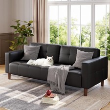 Oversized Living Room Couch Leather Black Sofa Modern 3-seat Sofa Easy Assembly