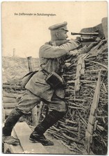 German WWI Riflle Scope in Trench Sniper Soldier 1917 Postcard