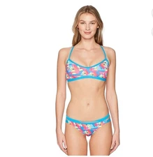 TYR Womens Durafast Le Reve  Blue/neon Tieback Top Workout Bikini Size XS NEW 