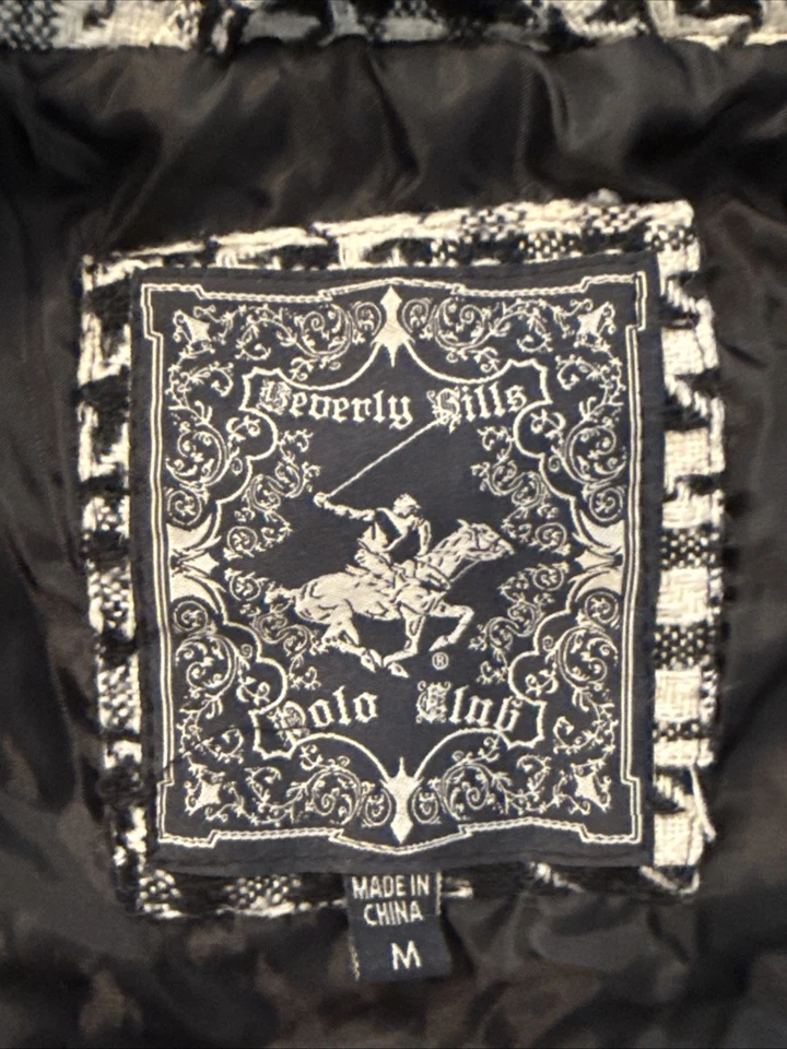 Chaqueta de pata de gallo Beverly Hills Polo Club para mujer, talla mediana, blanca y negra Foto 3 de 4