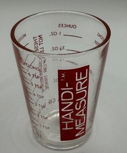 Vintage Red Mini Measure Shot Glass Handi-Measure Med Dose Measuring