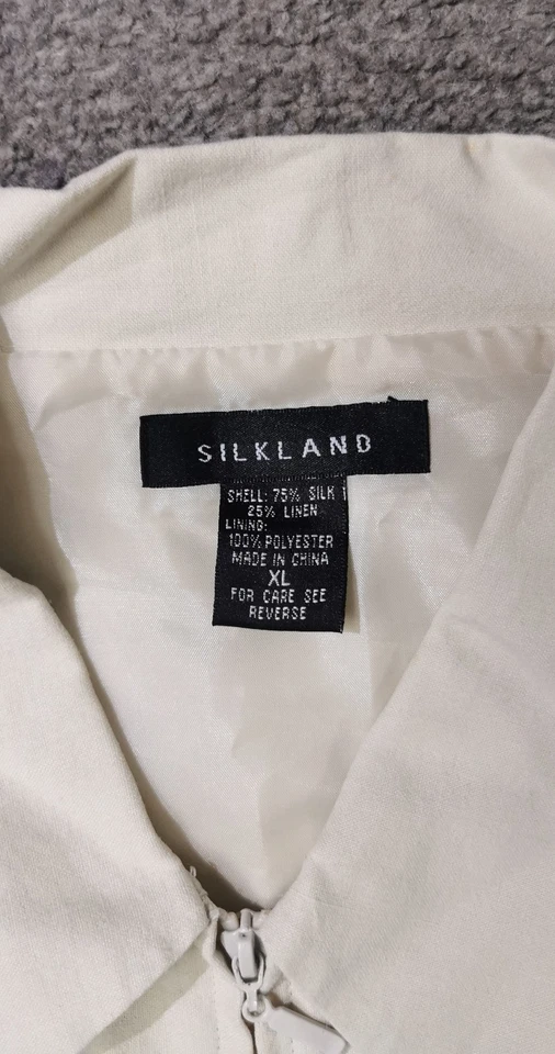 Silkland Silk & Linen Lined Full Zip Collared Box Jacket Size XL White - Image 4 of 4