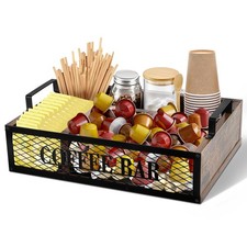 Coffee Station Organizer for Countertop, All in No Assembly Wood Coffee Cream...