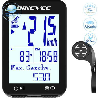GPS Fahrradcomputer Kabellos IPX7 Wasserdicht 2,4 Zoll FSTN Display 28 Stunden