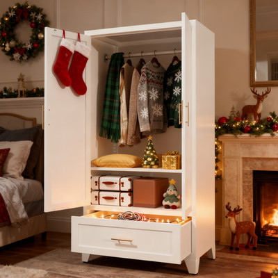 60inch Tall Metal Wardrobe Cabinet With 1 Drawer And Hanging Rod