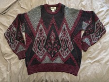 VTG 90s Expressions Geometric Sweater Black Red Mens XL Crew Neck Grandpa