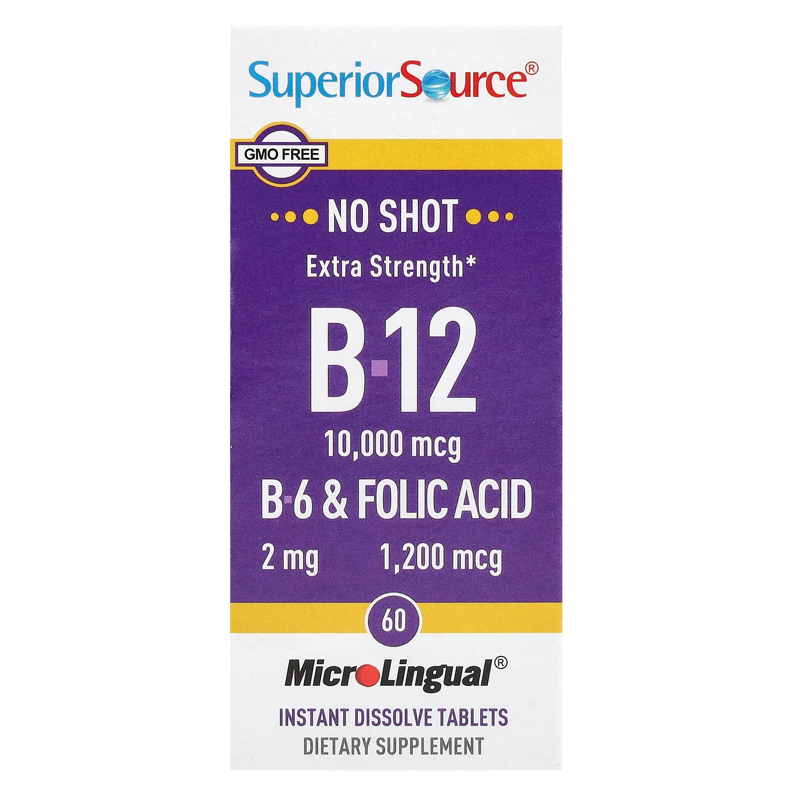 B-12, B-6 - Folic Acid, 60 MicroLingual  Instant Dissolve Tablets