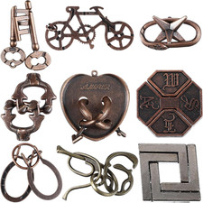 9 Pcs Metal Brain Teaser Puzzles Teaser 3D Steel Puzzle for Adults Unlock Interl