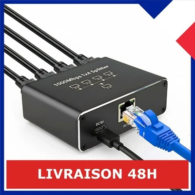 Switch Ethernet 4 Ports RJ45 Gigabit 1000Mbps avec Câble USB-C - Photo 1/4