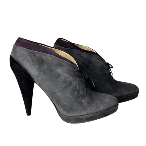 Bottines à lacets femme Prada en daim gris pointure 37,5 Italie plateforme talon haut
