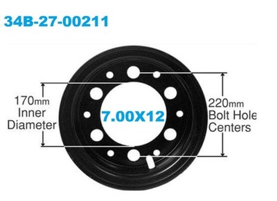 34B-27-00211 KOMATSU FORKLIFTS TWO SPLIT WHEEL RIMS ASSEMBLY 7.00X12 TYRE