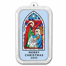 2025 1 oz Silver Colorized Bar - Stained Glass Nativity