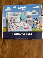 Bluey Kids 3-Piece Twin Sheet Set White with Bluey Bingo Balloons Free Ship