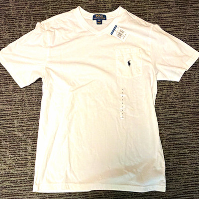 Polo Ralph Lauren Boys White V-Neck Pocket Logo T-Shirt Short Sleeve L NWT