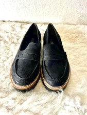 Jellypop Paris Chunky Platform Loafers Black Platform Faux Suede Women Size 8.5M