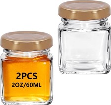 2oz Square Mini Clear Glass Jars, Small Honey Jars with Lids for Spice Canning