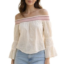 LoveShackFancy Daisy Off Shoulder Peasant Top XS Cotton Boho Milkmaid Cottage