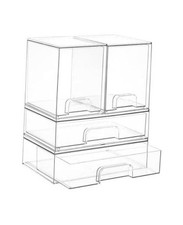Clear Stackable Storage Drawers Set of 4, Plastic Organizer Bins 2 High 2 Wide