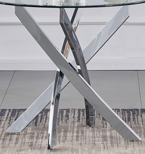 Dining Table Set Round Glass Chrome Legs and 4 Velvet Dining Chairs Modern Home - Picture 7 of 76