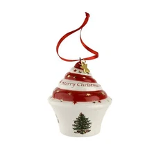 Spode Christmas Tree Cupcake Ornament - Festive Holiday Hanging Decor Accent